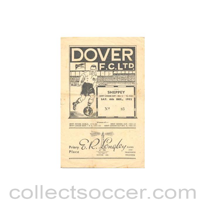 1952 - Dover v Sheppey United official programme 06/12/1952