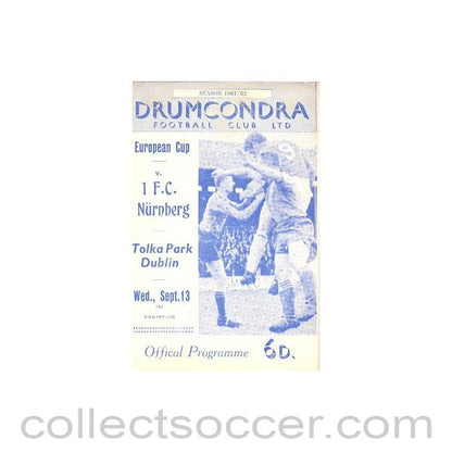 1961 - Drumcondra v 1 F.C. Nuremberg official programme 13/09/1961 European Cup