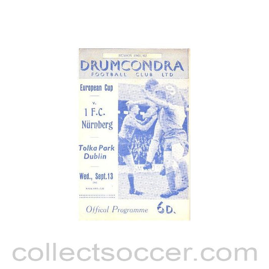 1961 - Drumcondra v 1 F.C. Nuremberg official programme 13/09/1961 European Cup