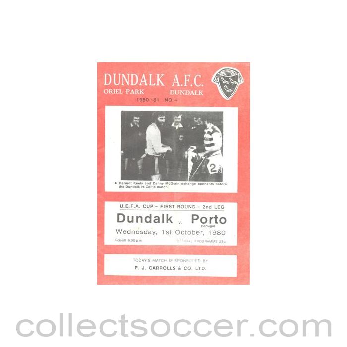 1980 - Dundalk v Porto official programme 01/10/1980 UEFA Cup