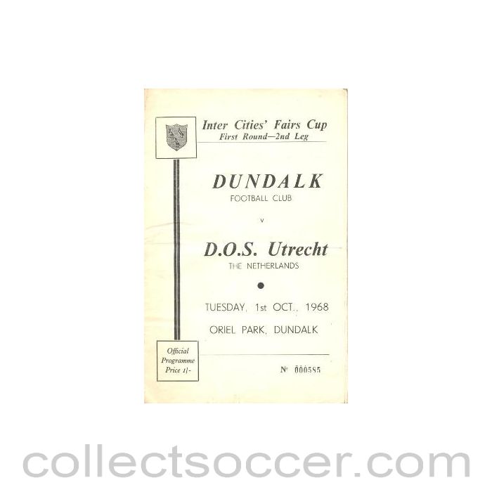1968 - Dundalk v Utrecht, Netherlands official programme 01/10/1968
