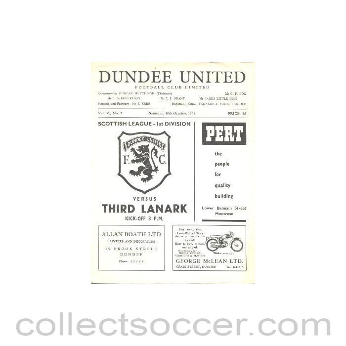 1964 - Dundee United v Third Lanark official programme 10/10/1964