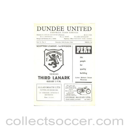 1964 - Dundee United v Third Lanark official programme 10/10/1964