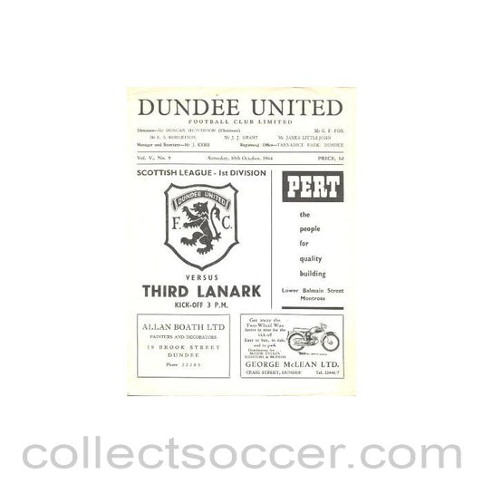 1964 - Dundee United v Third Lanark official programme 10/10/1964