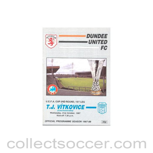 1987 - Dundee v Vitcovice, Czechslovakia UEFA Cup Second Round First Leg official programme 21/10/1987