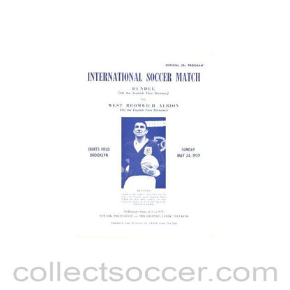 1959 - In Brooklyn USA - Dundee United v West Bromwich Albion official programme 24/05/1959 Very Rare!