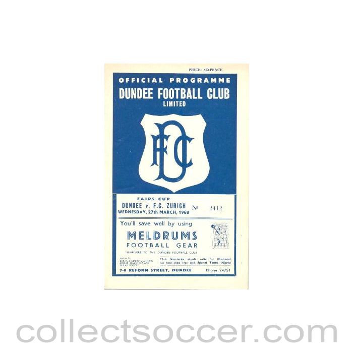 1968 - Dundee United v Zurich official programme 27/03/1968