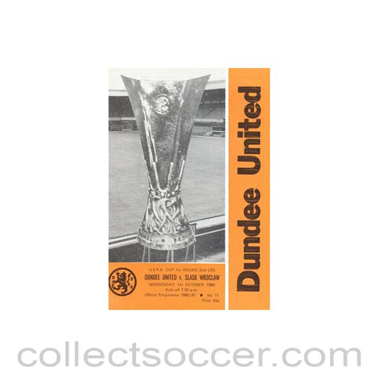 1980 - Dundee United v Slask Wroclaw official programme 01/10/1980 UEFA Cup