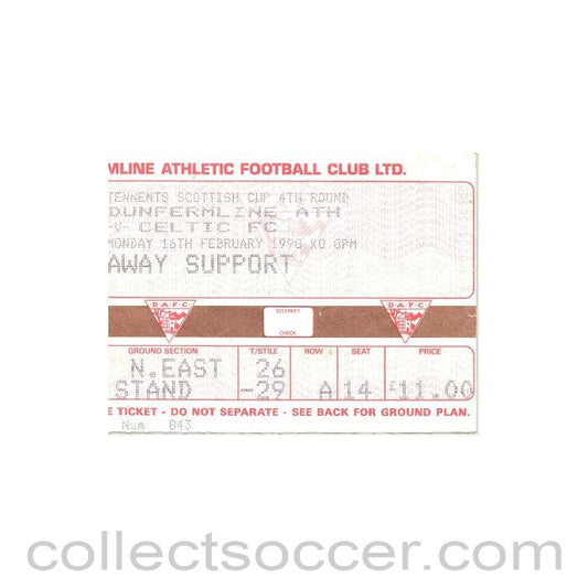 1998 - Dunfermline v Celtic used ticket 16/02/1998 Scottish Cup