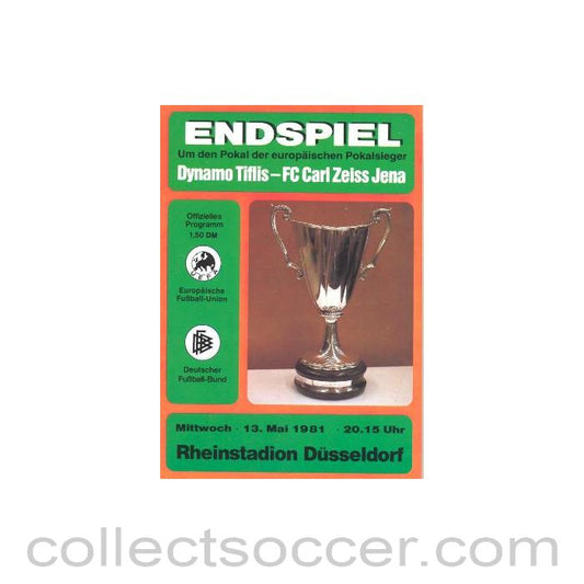 1981 Cup Winners Cup Final Official Programme Carl Zeiss Jena v Dynamo Tbilisi 13/05/1981