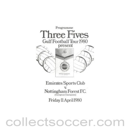 1980 - Emirates Sports Club v Nottingham Forest official programme 11/04/1980 In Abu Dhabi