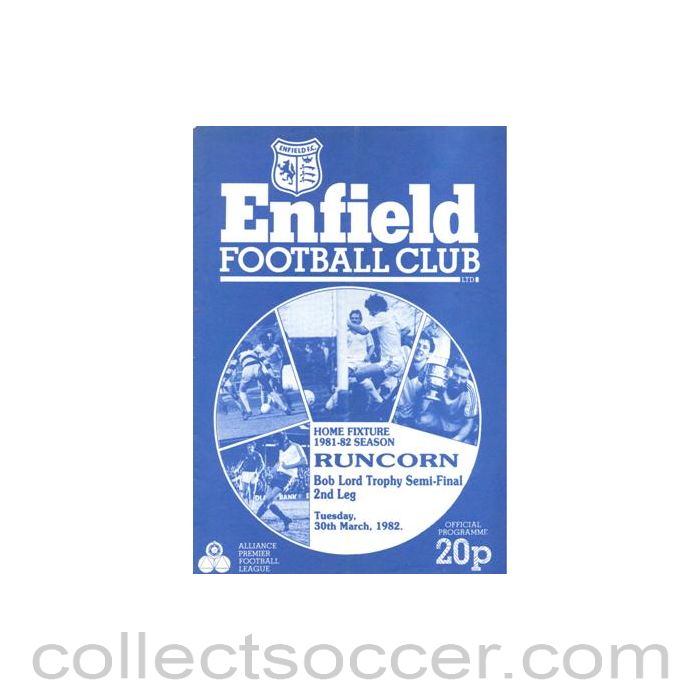 1982 - Enfield v Runcorn official programme 30/03/1982 Bob Lord Trophy Semi-Final 2nd Leg