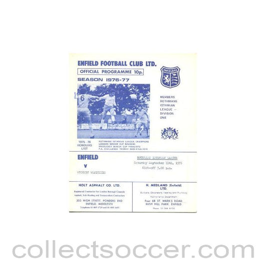1976 - Enfield v Wycombe Wanderers official programme 11/09/1976