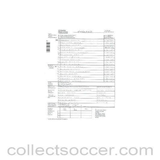 2003 - England v Lichtenstein official teamsheet 02/04/2003 in handwriting of the England team