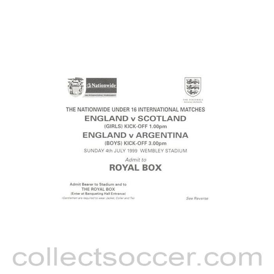 1999 - U16 International Tournament at Wembley 04/07/1999 pass to the Royal Box
