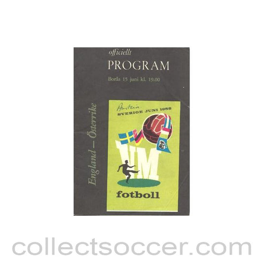 1958 World Cup Programme England v Austria 15/06/1958
