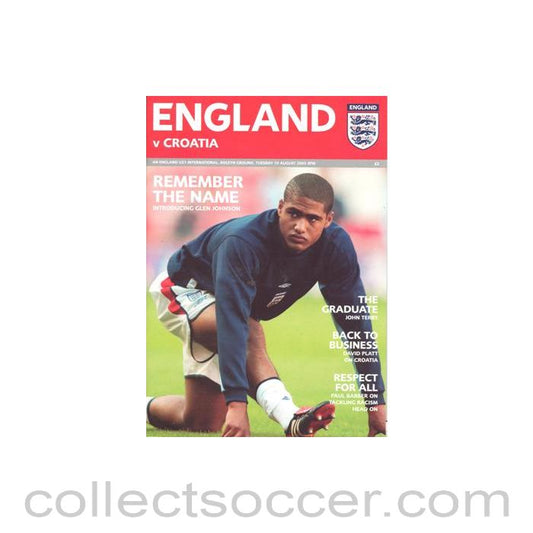 2003 England v Croatia U21 official programme 19/08/2003