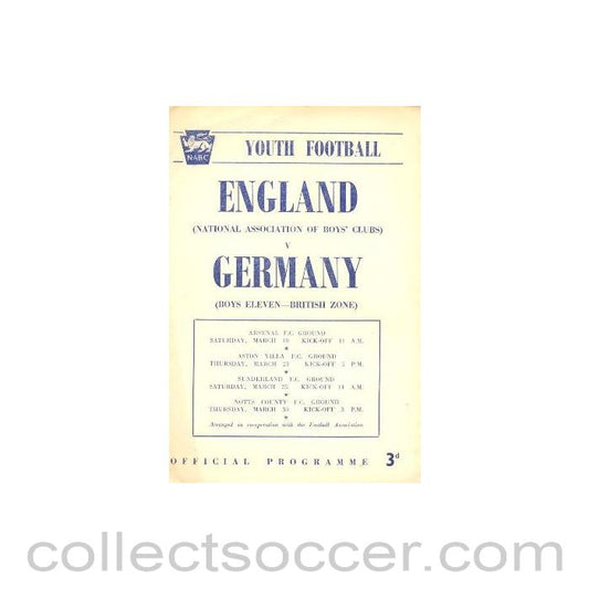 1949 - England v Germany Youth Football official programme 1949