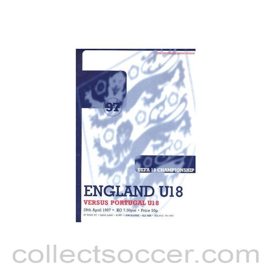 1997 England v Portugal official programme 29/04/1997 U18