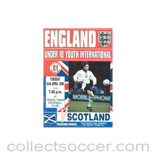1996 England v Scotland U18 official programme 23/04/1996