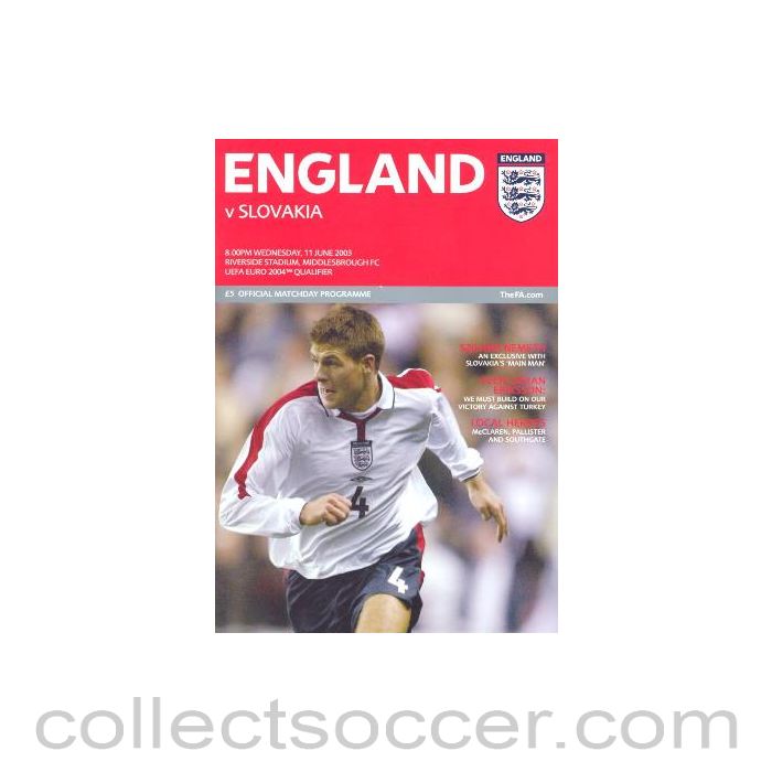 2003 England v Slovakia Programme 11/06/2003