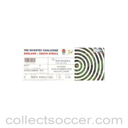 2008 - England v South Africa rugby ticket 22/11/2008