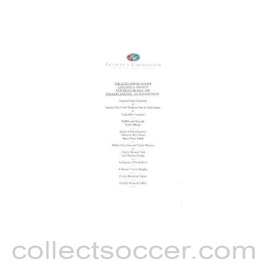 1999 - England V Sweden EURO 2000 Qualifier menu 05/05/1999