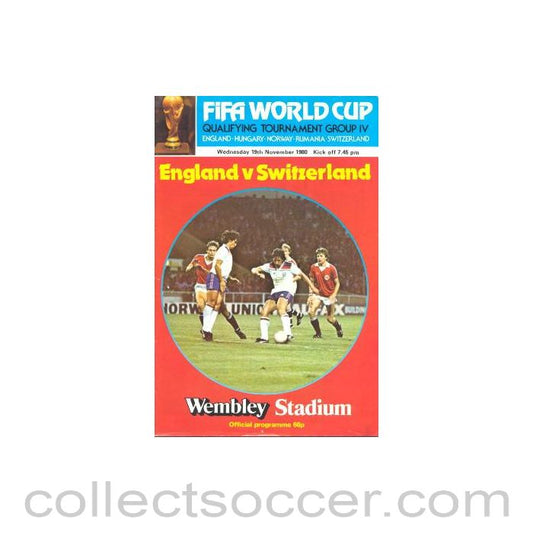1980 England v Switzerland official programme 19/11/1980