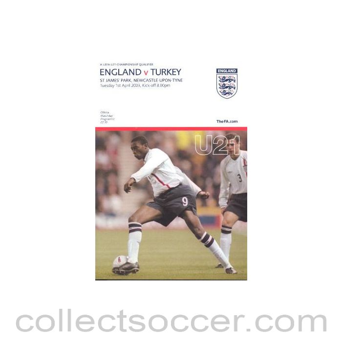 2003 England U21 v Turkey U21 Programme 01/04/2003
