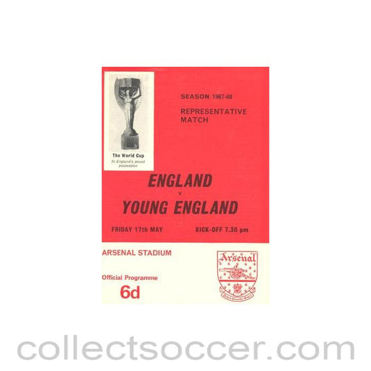 1968 England v Young England official programme 17/05/1968 at Arsenal