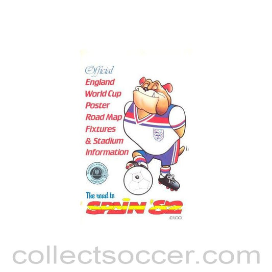 1982 World Cup Spain - Official England World Cup Poster Road Map Fixtures & Stadium Information