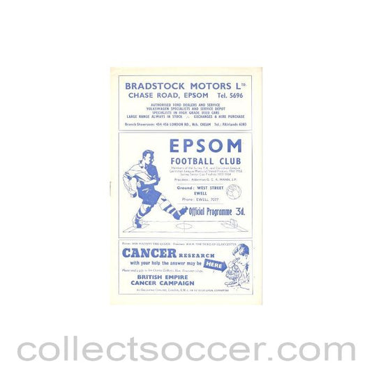 1956 - Epsom v Tilbury official programme 25/08/1956