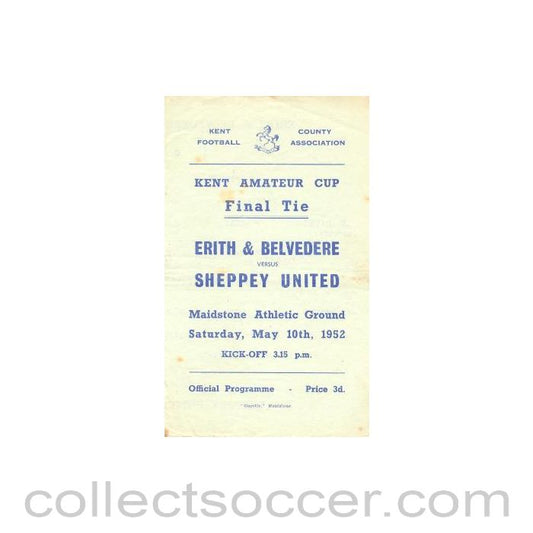 1952 - Erith & Belvedere v Sheppey United official programme 10/05/1952