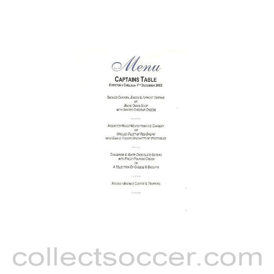 2002 - Everton v Chelsea menu 07/12/2002
