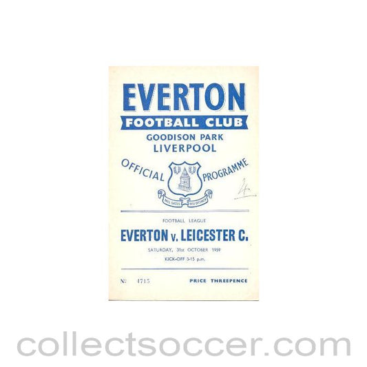 1959 - Everton v Leicester City official programme 31/10/1959 Football League