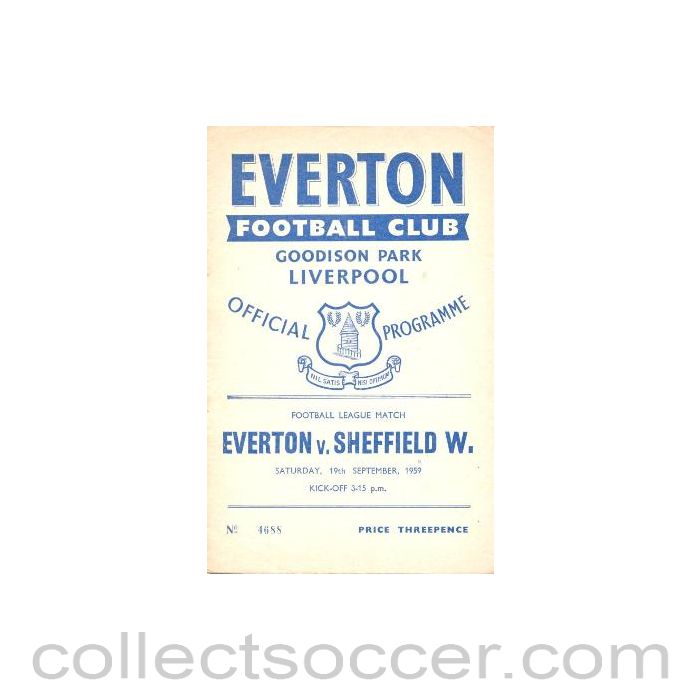 1959 - Everton v Sheffield Wednesday official programme 19/09/1959