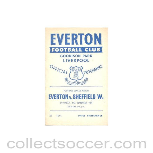 1959 - Everton v Sheffield Wednesday official programme 19/09/1959