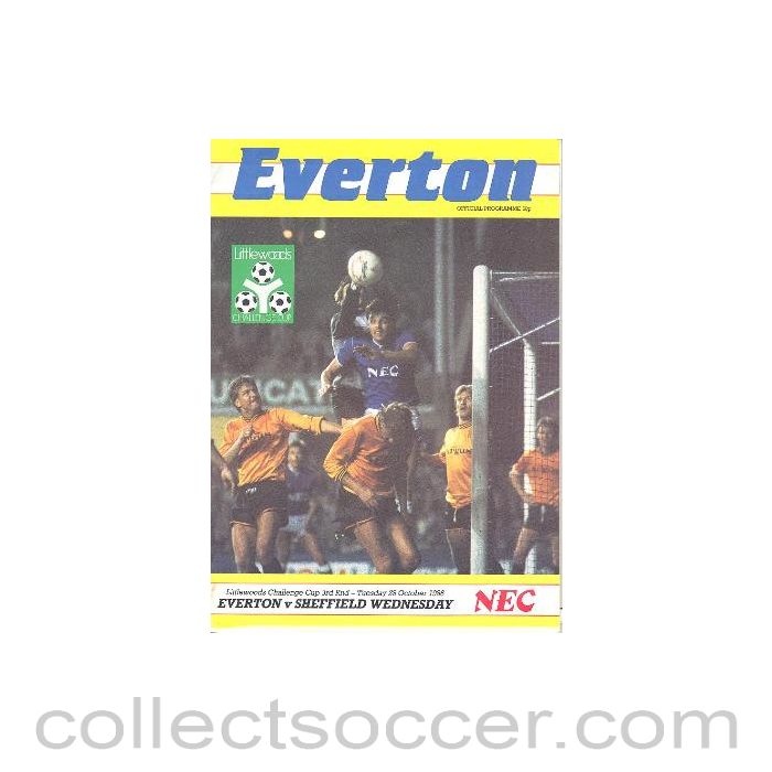 1986 - Everton v Sheffield Wednesday official programme 28/10/1986 Littlewoods Cup