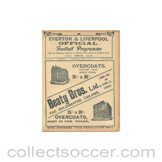 1910 - Everton v Liverpool official programme 01/01/1910 Very rare!