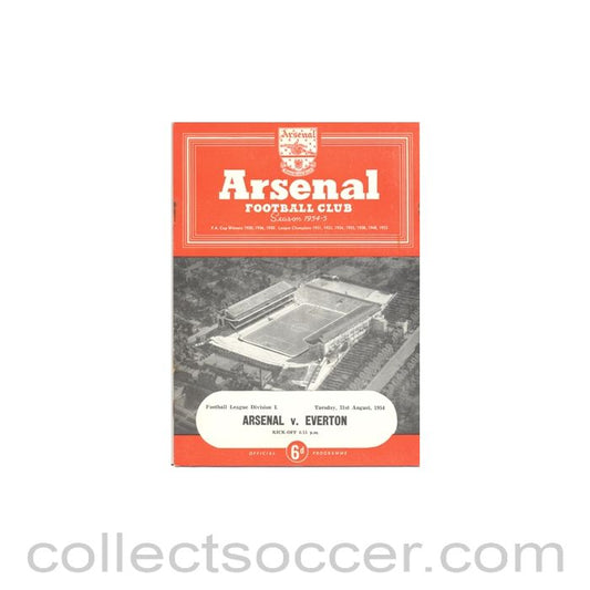 1954 - Arsenal v Everton official programme 31/08/1954