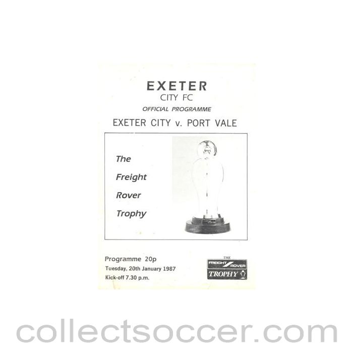 1987 - Exeter City v Port Vale official programme 20/01/1987 Freight Rover Trophy