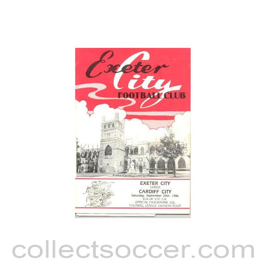 1986 - Exeter City v Cardiff City official programme 20/09/1986