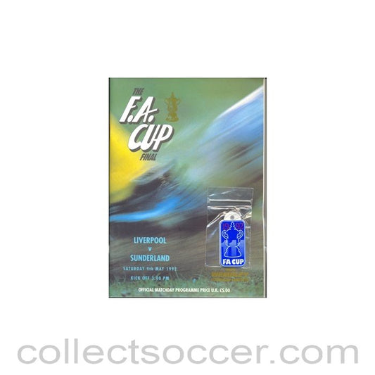 1992 FA Cup Final Programme Liverpool V Sunderland with a rare badge to cover