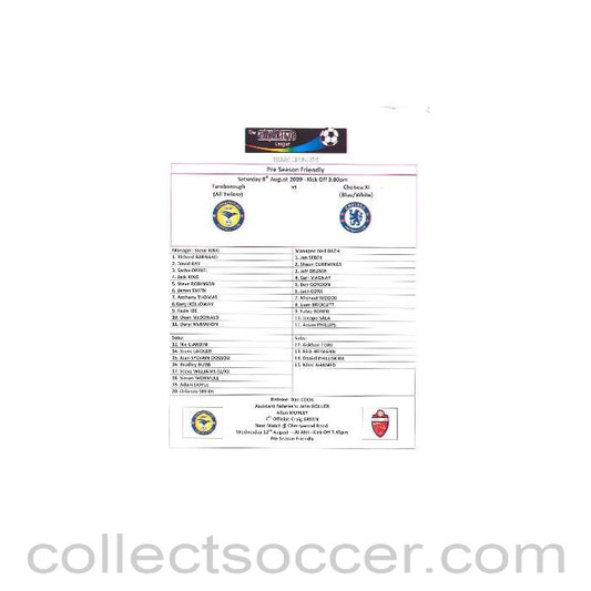 2009 - Farnborough v Chelsea colour teamsheet 08/08/2009