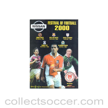 2000 - West Ham United, Dundee United, Crewe Alexandra, Cardiff City and Blackburn Rovers in the Festival of Football 2000 at St. Patrick's Athletic FC Dublin official programme