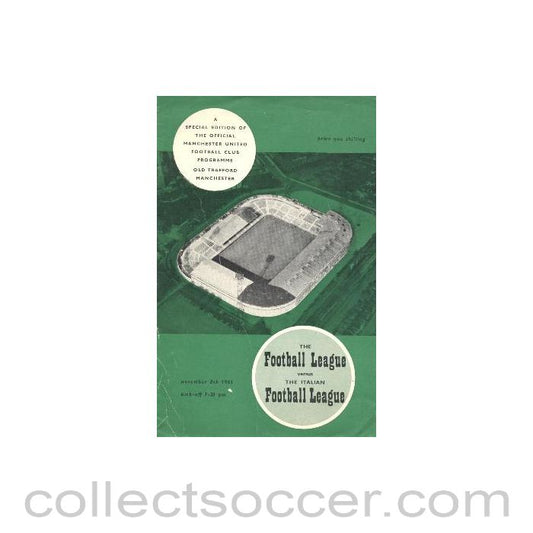 1961 - At Manchester United - Football League v Italian Football League official programme 08/11/1961