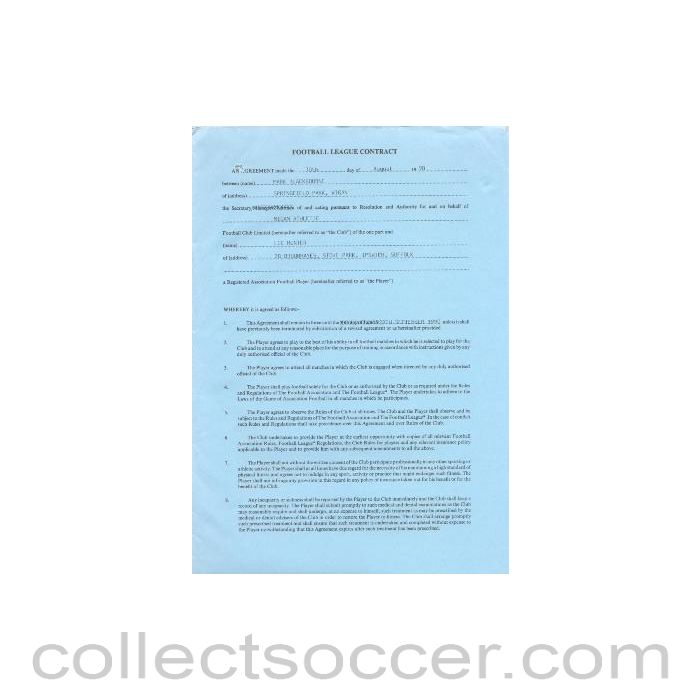 1990 - Football League Player Contract between Lee Hunter and Wigan Athletic of 30/08/1990