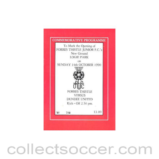 1990 - Forres Thistle v Dundee United official programme 14/10/1990 Friendly