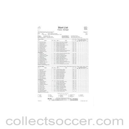 2002 World Cup - France v Senegal 31/05/2002 Start List