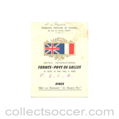 1953 - France v Wales fully signed menu 14/05/1953